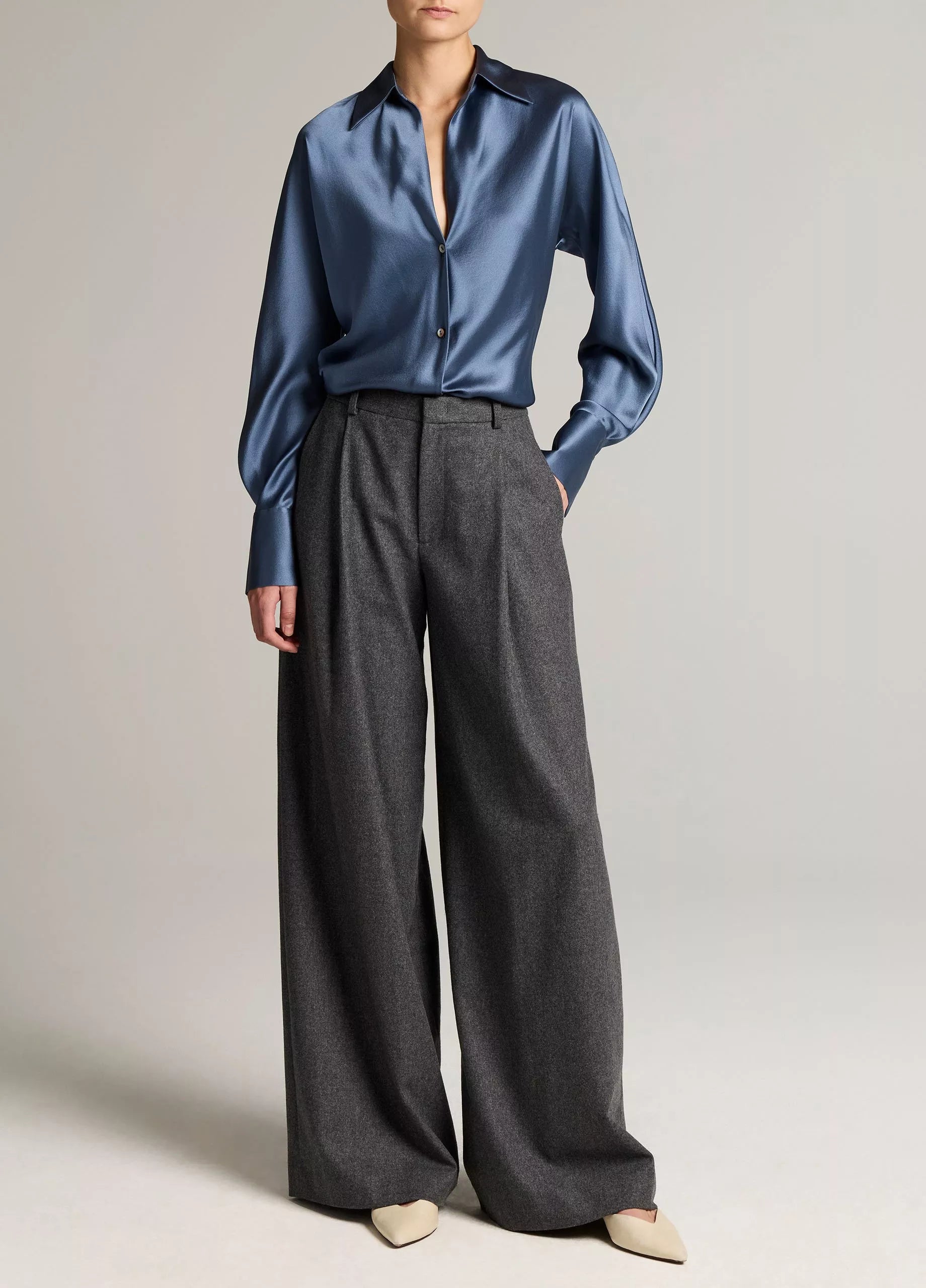 Silk Bias Long Sleeve Blouse