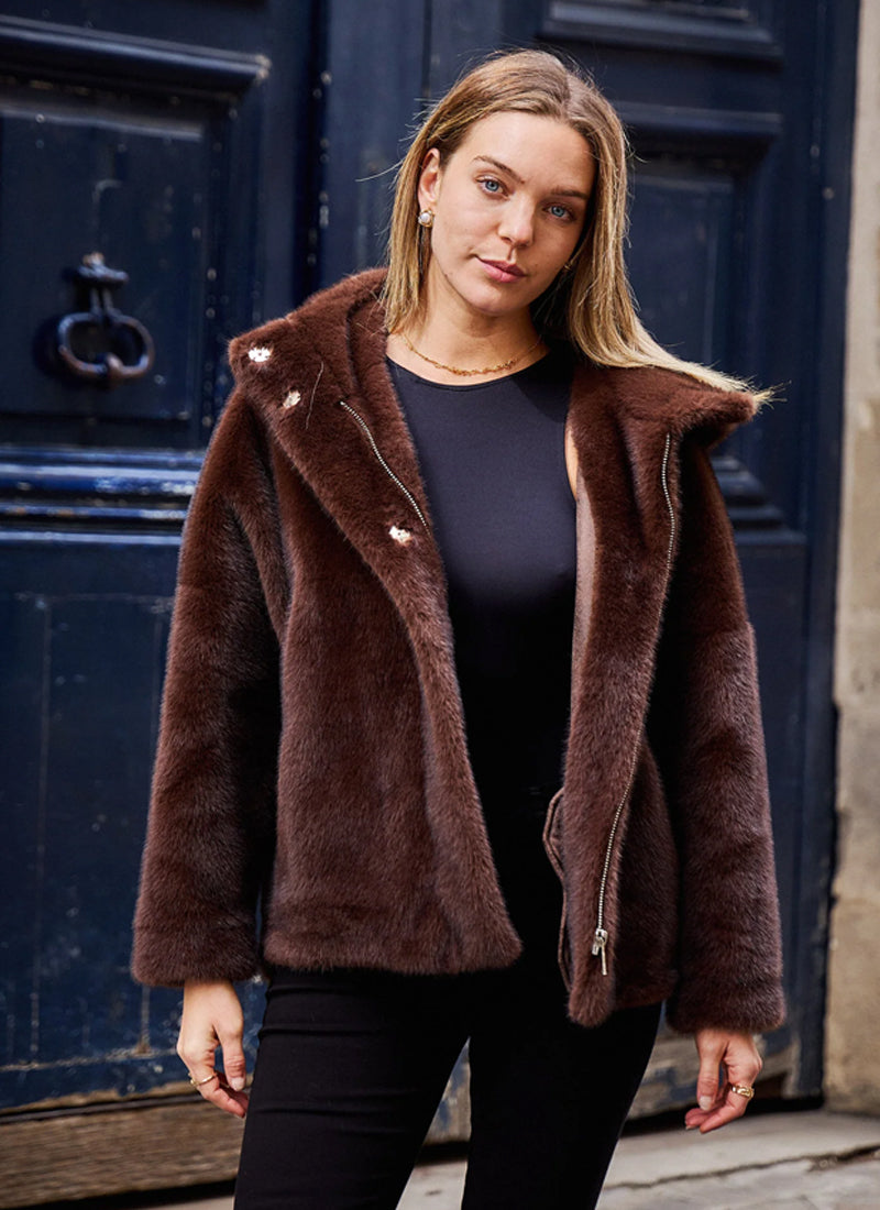 GIOVANNI Hooded Faux Fur Bomber