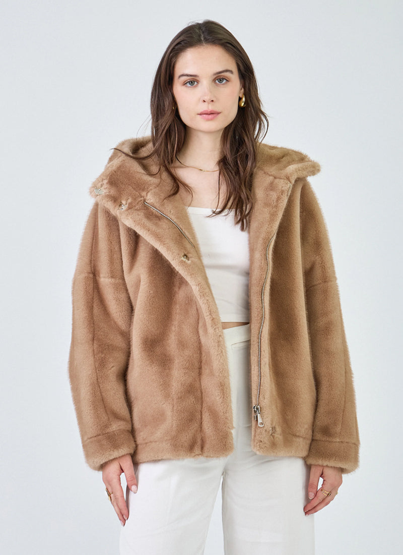 GIOVANNI Hooded Faux Fur Bomber