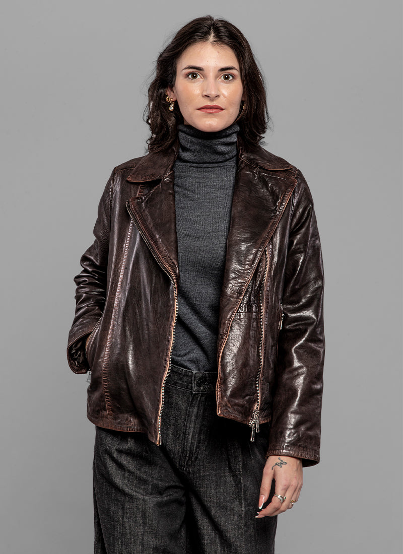 JACKIE LEATHER Cigny Hand Washed Biker Leather Jacket