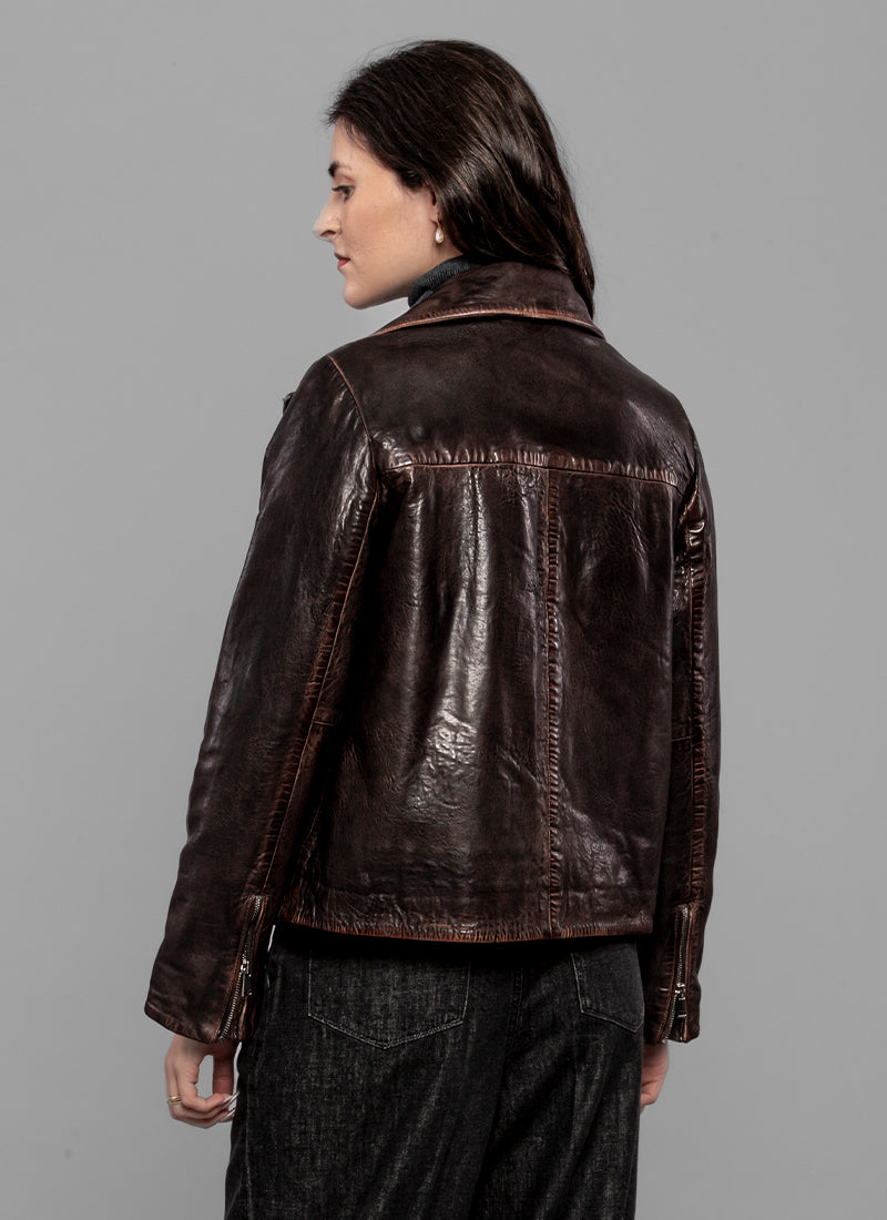 JACKIE LEATHER Cigny Hand Washed Biker Leather Jacket