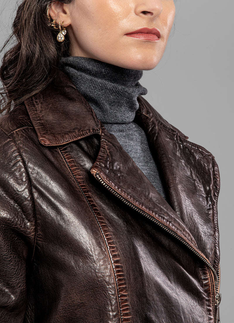 JACKIE LEATHER Cigny Hand Washed Biker Leather Jacket