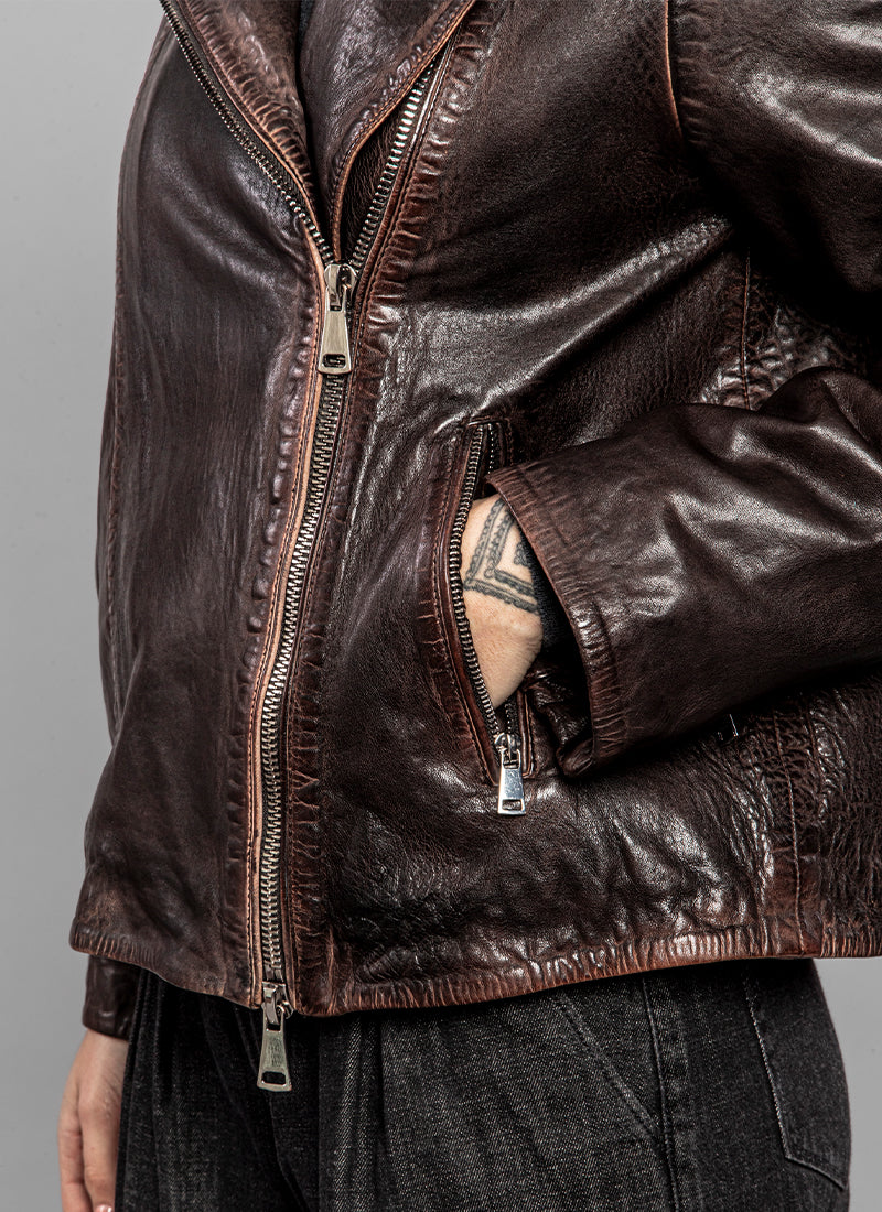 JACKIE LEATHER Cigny Hand Washed Biker Leather Jacket