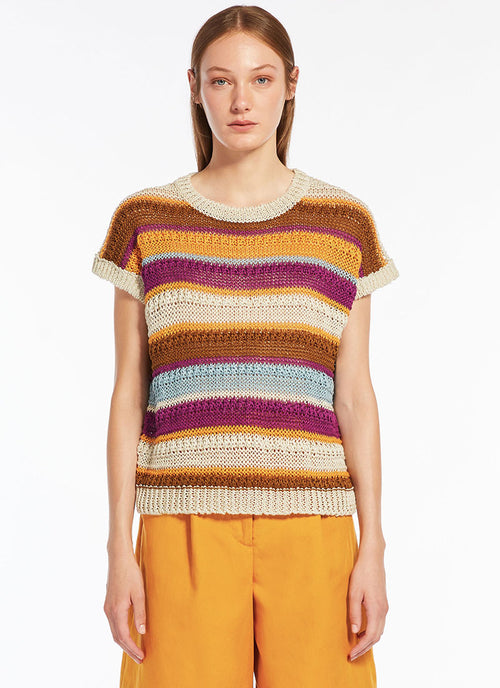 Max Mara Weekend Acceso Striped Short-Sleeve Sweater