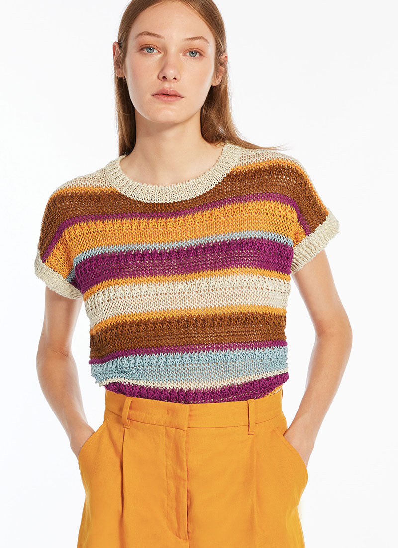 Max Mara Weekend Acceso Striped Short-Sleeve Sweater
