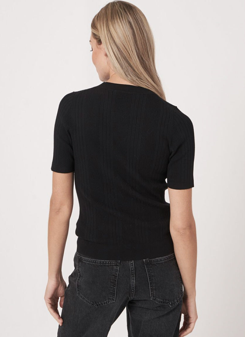 REPEAT Cashmere Short Sleeve Rib-Knit Top