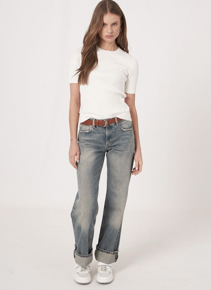 REPEAT Cashmere Short Sleeve Rib-Knit Top