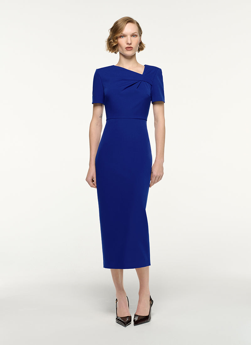 Asymmetric Twist Drape Midi Dress by Roland Mouret