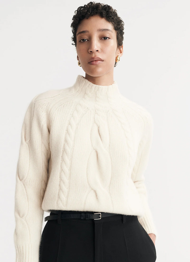 Soft Goat Chunky Cable Turtleneck Sweater