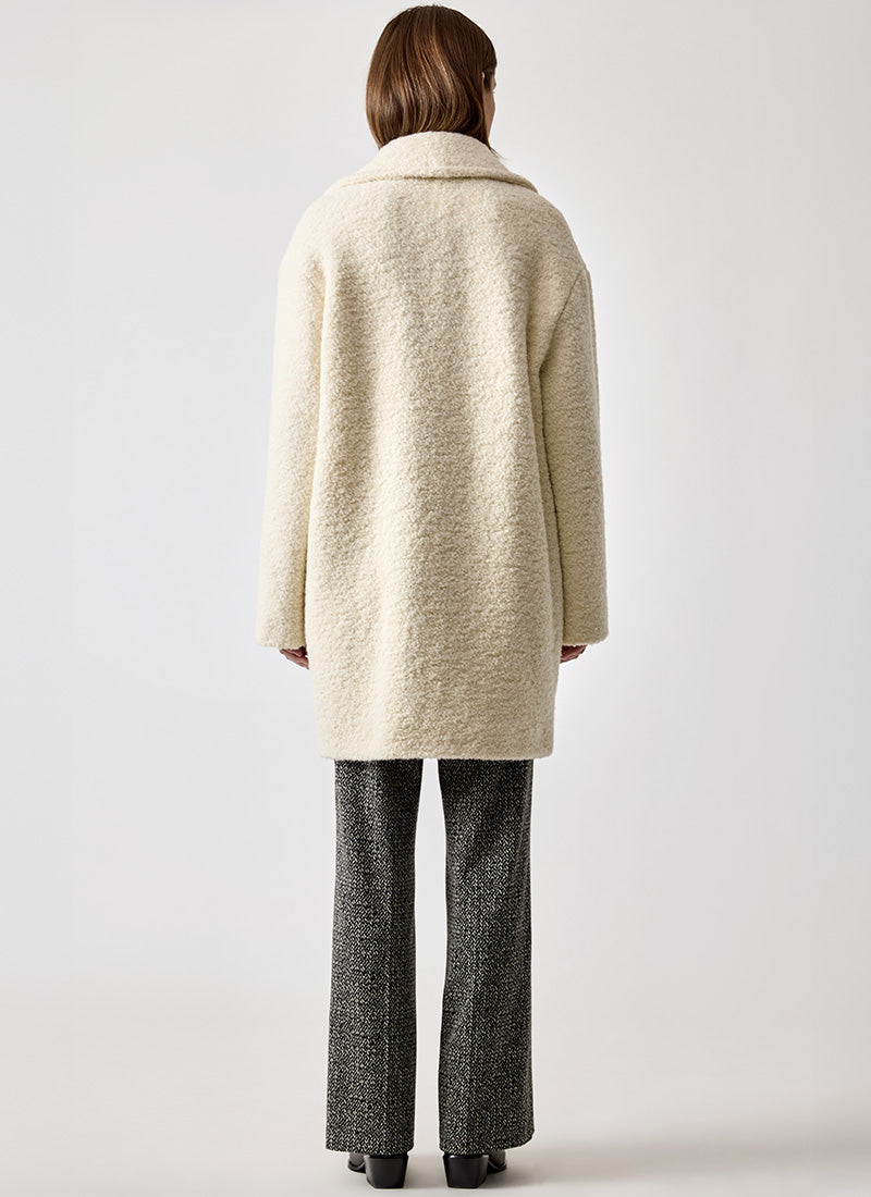 Tagliatore Astrid White Boucle Alpaca Coat