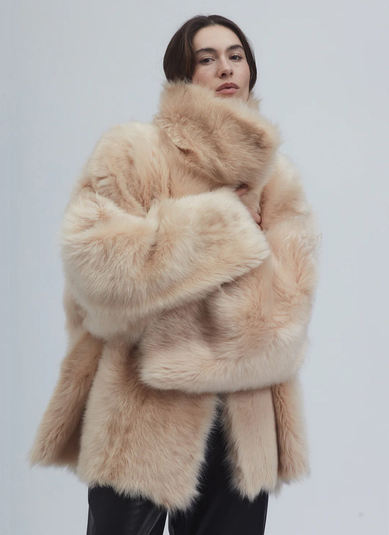 UTZON Toscana Double Breasted Flurry Shearling Jacket