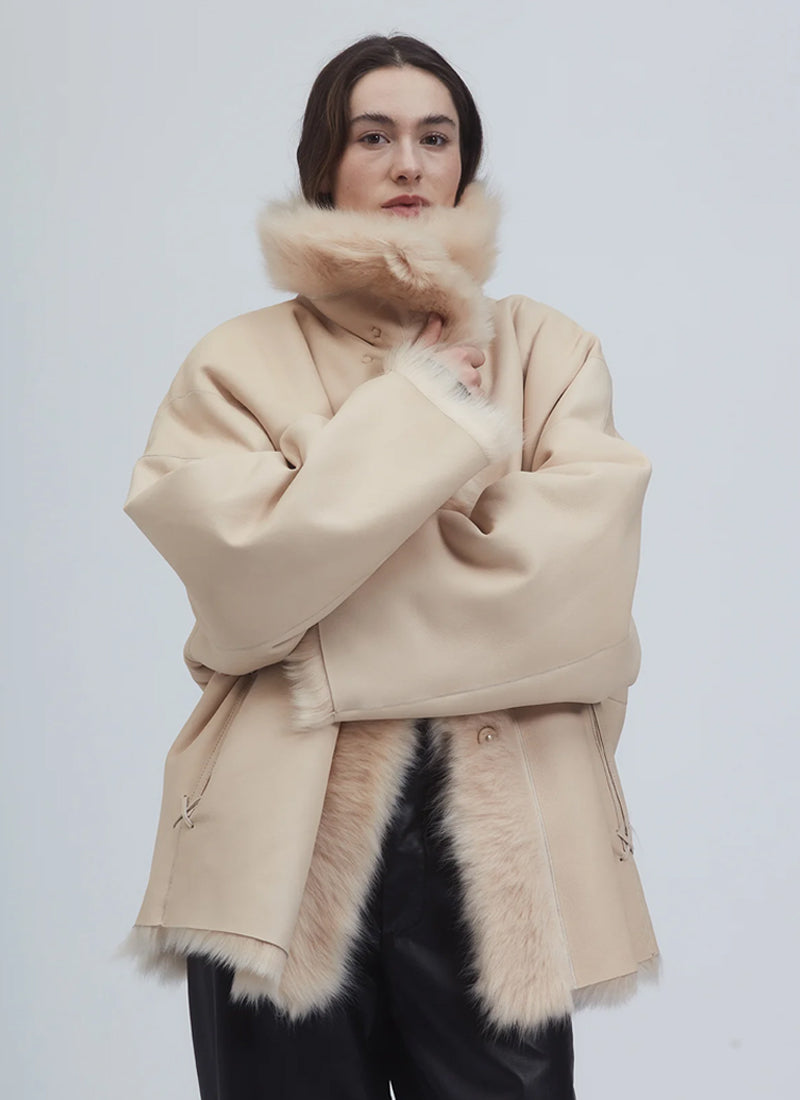 UTZON Toscana Double Breasted Flurry Shearling Jacket