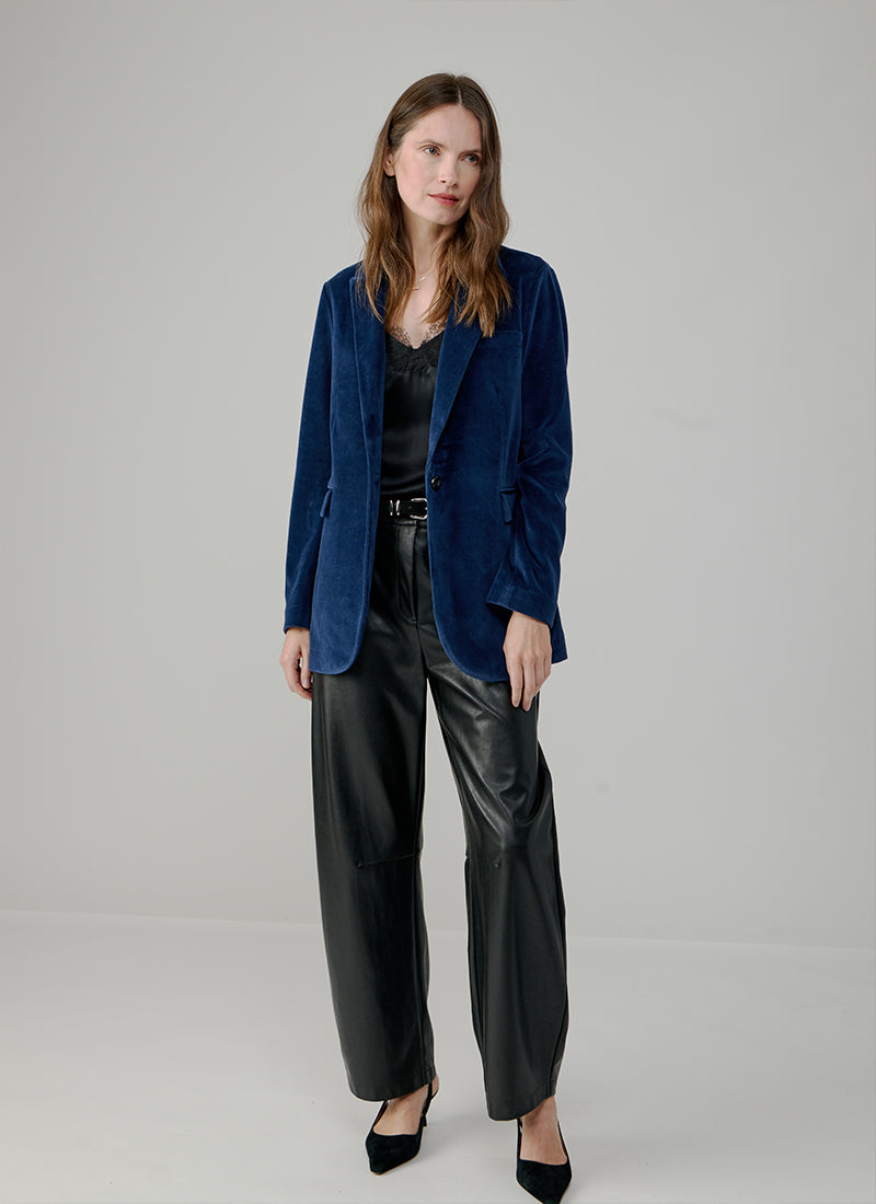 1 Button Velour Boyfriend Blazer