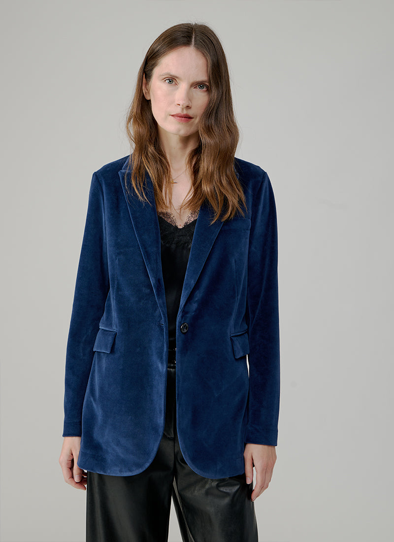 1 Button Velour Boyfriend Blazer
