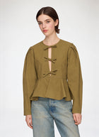 Compact Poplin Long Sleeve Peplum Blouse
