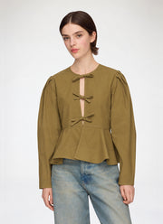 Compact Poplin Long Sleeve Peplum Blouse