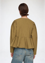 Compact Poplin Long Sleeve Peplum Blouse