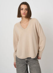 V Neck Cashmere Round Slit Knit Pullover