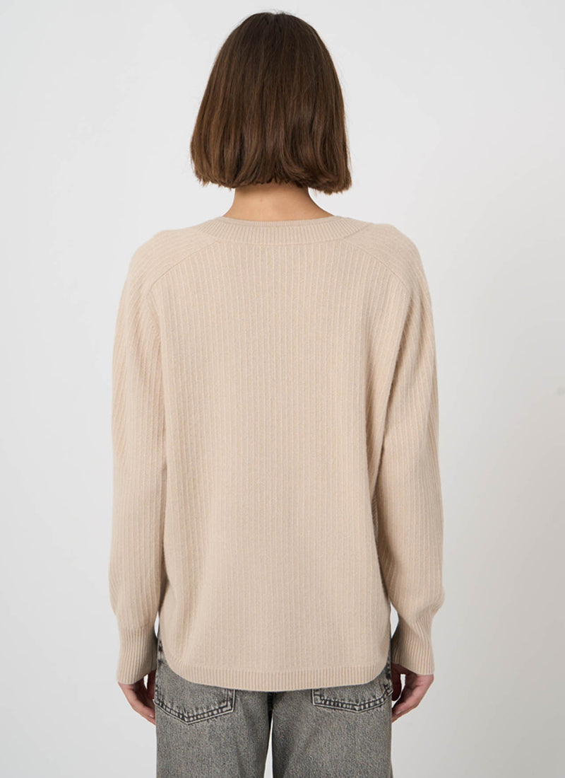 V Neck Cashmere Round Slit Knit Pullover