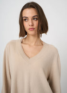 V Neck Cashmere Round Slit Knit Pullover