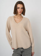 V Neck Cashmere Round Slit Knit Pullover