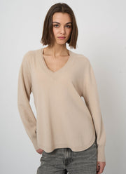 V Neck Cashmere Round Slit Knit Pullover