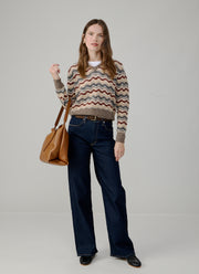 Cropped Pointelle Wavy Stripe V Neck Pullover by Autumn Cashmere at Andrews