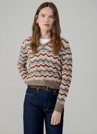 Cropped Pointelle Wavy Stripe V Neck Pullover by Autumn Cashmere at Andrews