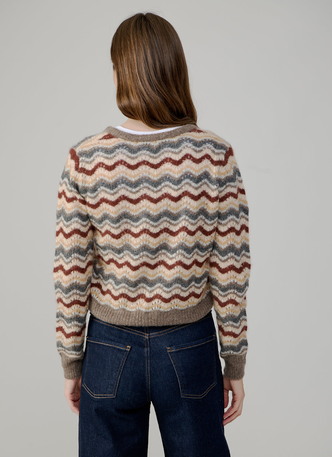Cropped Pointelle Wavy Stripe V Neck Pullover by Autumn Cashmere at Andrews