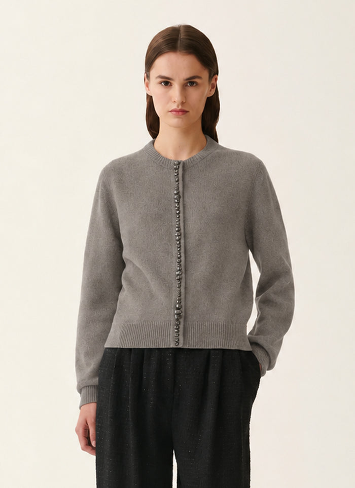 Jewel Detail Crew Cardigan