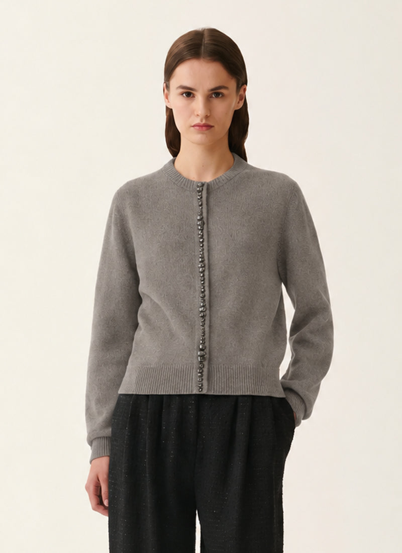 Jewel Detail Crew Cardigan