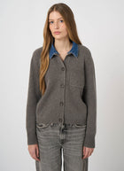 Wool Cashmere Denim Collar Cardigan