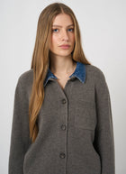 Wool Cashmere Denim Collar Cardigan