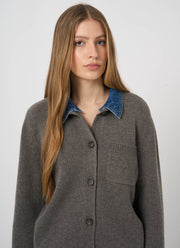 Wool Cashmere Denim Collar Cardigan
