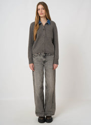 Wool Cashmere Denim Collar Cardigan