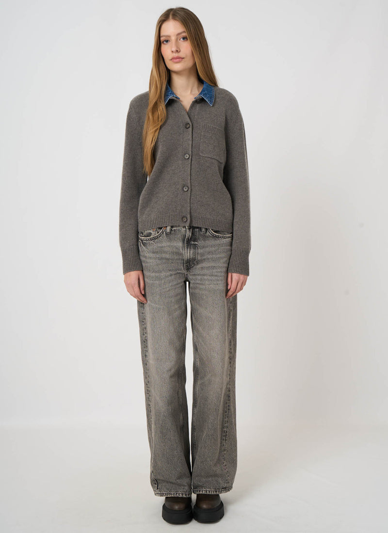 Wool Cashmere Denim Collar Cardigan