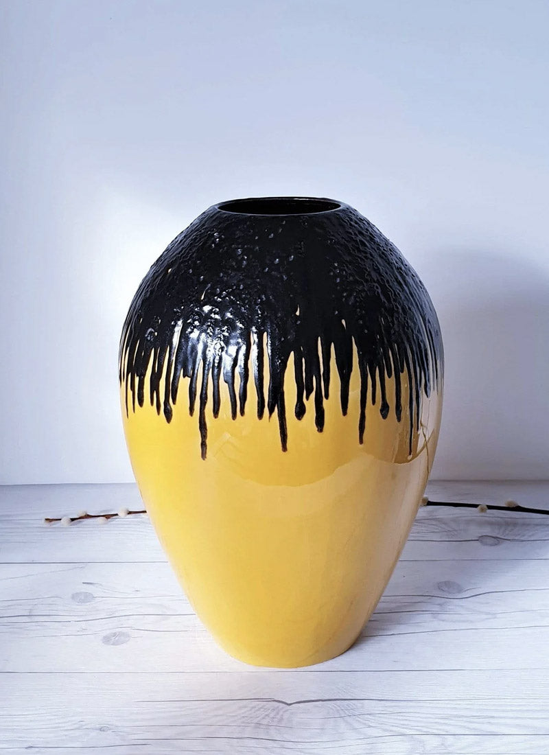 Haute Curature Emons & Sohne ES Keramik Black Fat Lava and Yellow Ceramic Statement Floor Vase, 1960s-70s