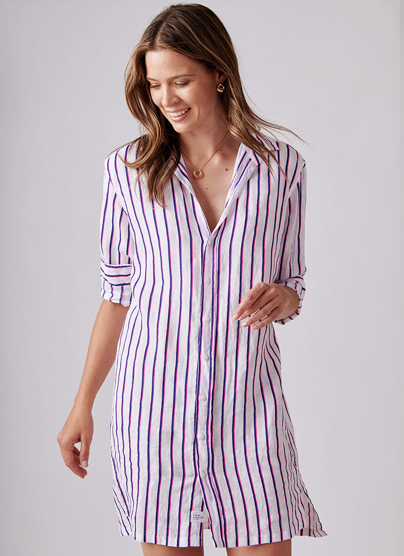 Frank & Eileen Hunter Neon and Pink Stripe Shirt Dress