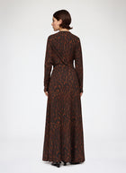 Printed Shiny Jersey Draped Long Dress