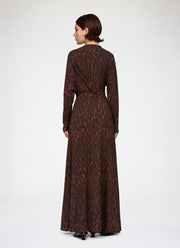 Printed Shiny Jersey Draped Long Dress