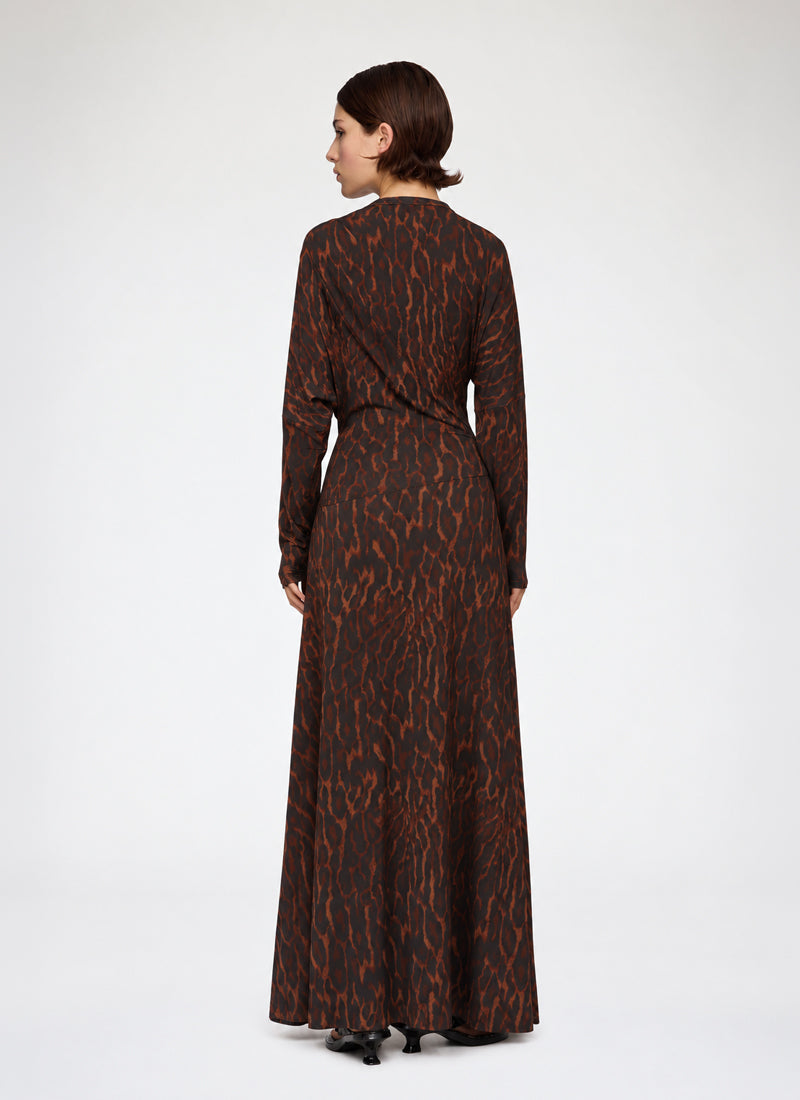 Printed Shiny Jersey Draped Long Dress