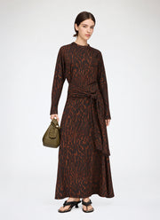 Printed Shiny Jersey Draped Long Dress