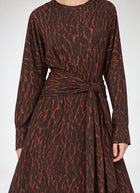 Printed Shiny Jersey Draped Long Dress