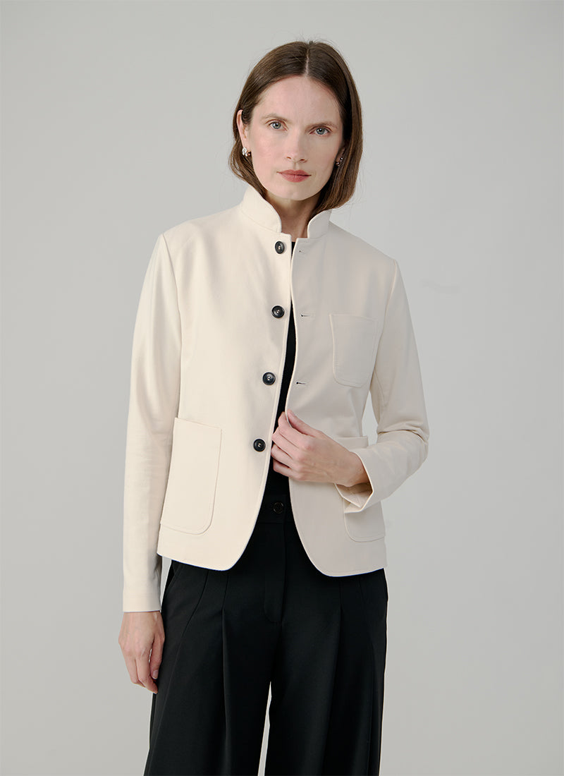 Stand Collar 4 Button Light Fleece Blazer