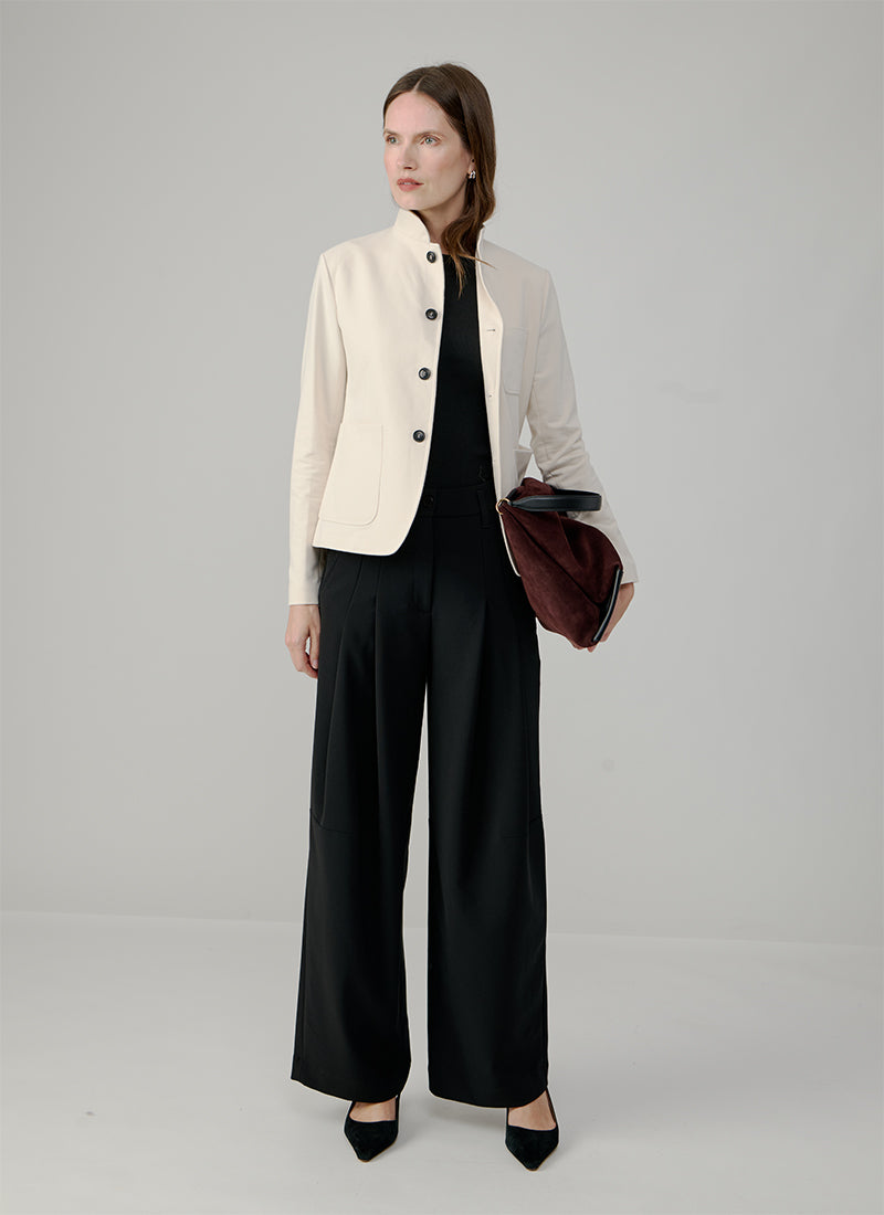 Stand Collar 4 Button Light Fleece Blazer