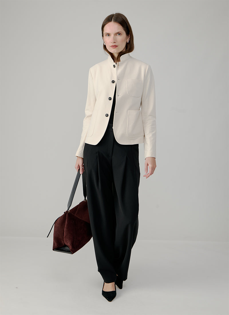 Stand Collar 4 Button Light Fleece Blazer