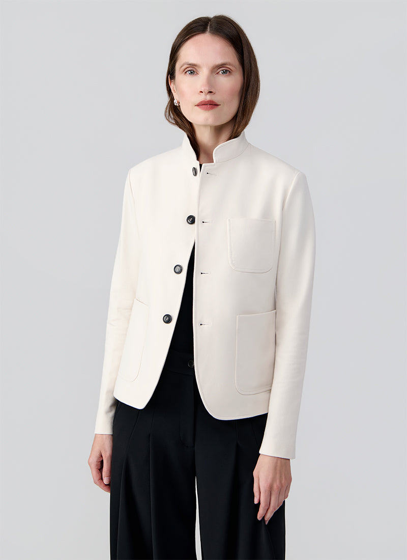 Stand Collar 4 Button Light Fleece Blazer