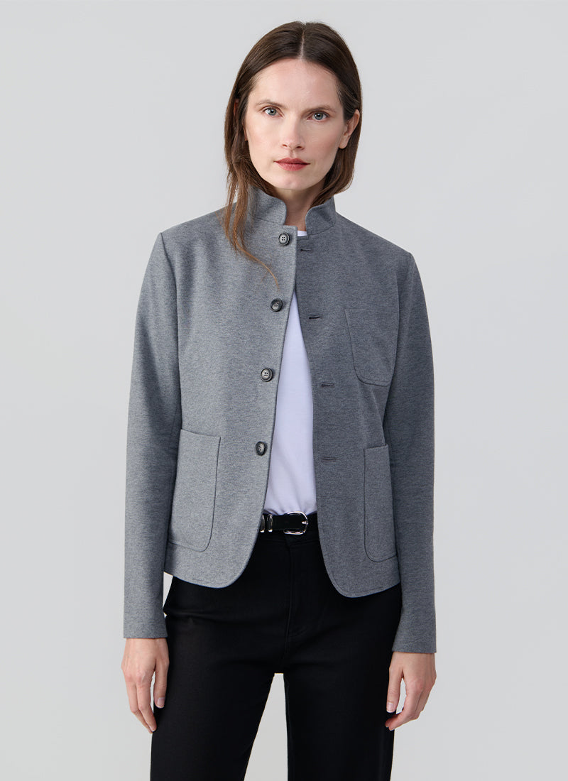 Stand Collar 4 Button Light Fleece Blazer