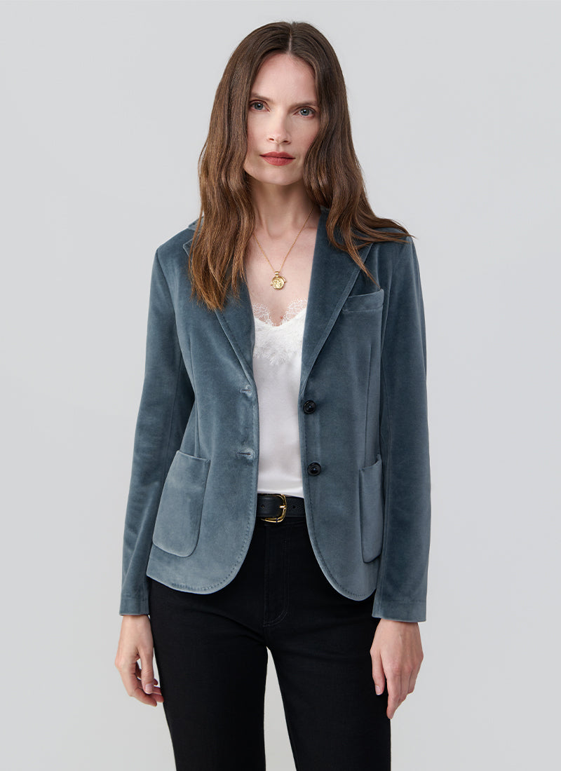 Slim Fit Velour 2 Button Blazer
