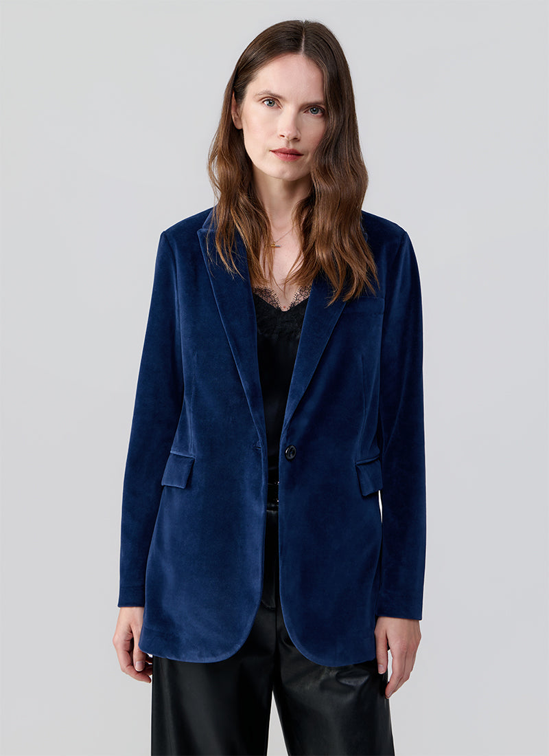 1 Button Velour Boyfriend Blazer